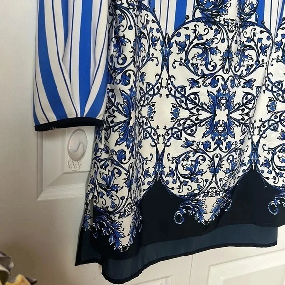 NWOT Adrienne Vittadini woman Small tunic top , stripes , flowers , 3/4 sleeve - Picture 5 of 14